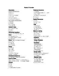 Physics C Formulas Kinematics Rotational Dynamics Uniform