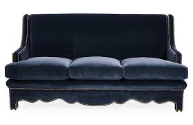 Bunny Williams Home Nailhead Sofa Denim Velvet One Kings Lane Contemporary gray sofa | couch with nailhead trim.