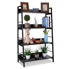 Materials like wood are used in making ladder shelf. 4 Shelf Ladder Bookcase Industrial Bookshelf Wood And Metal Bookshelves Ladder Bookcase Bookshelf Storage Bookcase
