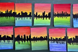 Skyline On Color Gradations Elementary Art Projects Elementary Art Art Projects