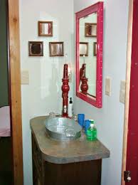 shot of galvanized sink in bathroom
