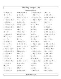 integers worksheets