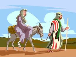 Mary Rides Donkey with Joseph - Vector Image