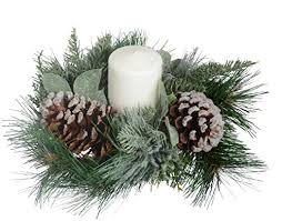 12 Inch Christmas Frosted Pine And Noble Fir Candle Ring For 4 Inch Pillar Candles Candlesme Candlesme