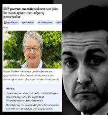 QldLNP #Jobs4Mates #QldLNPDirt Former Flinders Shire mayor #JaneMcNamara  was appointed chair of the Queensland Reconstruction Authority last month.  #qldpol Ms McNamara was installed into the $83,000-a-year QRA chairperson  role last month, replacing