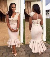 Light Pink Lace Mermaid Prom Dresses Tea Length Party Gowns Appliques Flowers Short Bridesmaid Dresses Short Bridesmaid Dresses Tea Length Prom Dress Mermaid Prom Dresses Lace