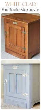 Handcrafted in indonesia from carefully selected teak wood this distinctive design showcases a stack of three blocks in bright white, coconut white, and anchor gray hues that create a layered look. White Clad End Table Makeover Cutesy Crafts