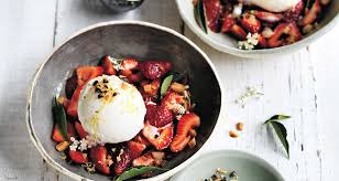 Strawberries With Yoghurt Elderflower Ice Cream Fennel Macadamia Crunch Three Blue Ducks
