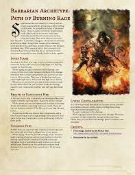 What a damage type is and how it fits into the game. Barbarian Archetype Path Of Burning Rage 1st Draft Dndhomebrew