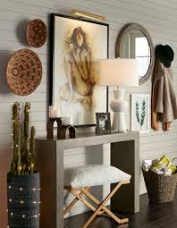Entryway With White Ceramic Table Lamp And Concrete Console Table Ceramic Table Lamps Table Top Lamps Transitional Table Lamps
