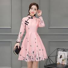 Pink Cheongsam Dress Women Retro Print Floral Modern Qipao Chinese Dresses Traditional Robe Chinese Style Dress Traditional Chinese Dress Chinese Dress Modern