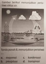 Perubahan ini terjadi karena air mengalami pemanasan, yang berakibat air mengalami perubahan bentuk. Tanda Panah B Menunjukkan Peristiwa A Evaporasib Presipitasic Kondensasid Brainly Co Id