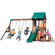 Backyard Discovery Lakewood Wooden Playset Residential Wood Playset Lowes Com Wooden Swing Set Wooden Playset Swing Set