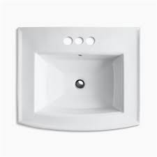 The pedestal base typically has a pair of notches in the base for these fasteners. Kohler Archer 23 94 In X 35 25 In White Porcelain Pedestal Sink With Faucet Hole 2359 4 0 Rona