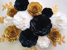 Maybe you would like to learn more about one of these? 12 Large Paper Flowers Black White Gold Silver Wall Decor Etsy