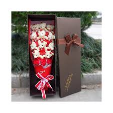 Best Selling Teddy Bear Plush Toys With Fake Roses Cartoon Fashion Flowers Bouquet Gift Box Valentines Day Birthday Gifts