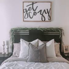 Bravo to the beautiful screen above the headboard and the vaulted ceiling with its wood beams saved from an old barn. Flowershave357 Get Cozy Wood Sign Bedroom Decor Guest Room Farmhouse Sign Above The Bed Decor Master Bedroom Wall Decor Buy Online In El Salvador At Elsalvador Desertcart Com Productid 196475678