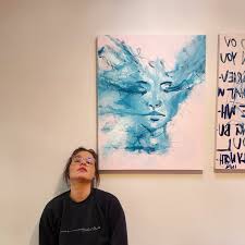 inspiring.aimee 'standing in the space I left behind' addressing the grief  we feel for different versions of ourselves. @bluetree.gallery 💙  #mentalhealthawarrness #mentalhealthart