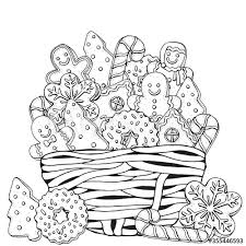 Baking soda, salt, egg and vanilla extract: Christmas Gingerbread Cookies Holiday Baking In The Basket Winter Pattern With Christmas Hand Drawn Decorative Elements In Vector Coloring Book Page For Adults Black And White Buy This Stock Vector And Explore
