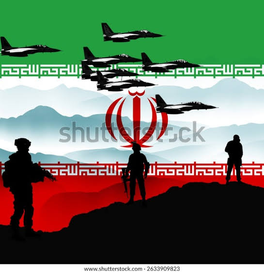 A split view showing the Iranian flag alongside a generic military aviation silhouette.
