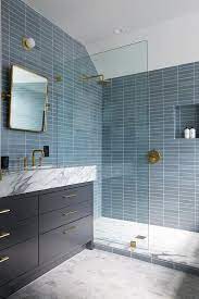Blue Shower Tile Bathroom Remodel