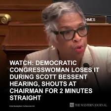 Watch: Dem Congresswoman Loses it During Scott Bessent Hearing, Shouts at  Chairman for 2 Minutes Straight: This is absurd behavior from a member of  Congress. Tap the link to get the full