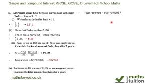 Simple Interest Compound Interest Ratio Money Managemen Igcse Gcse O Level High School Math Youtube