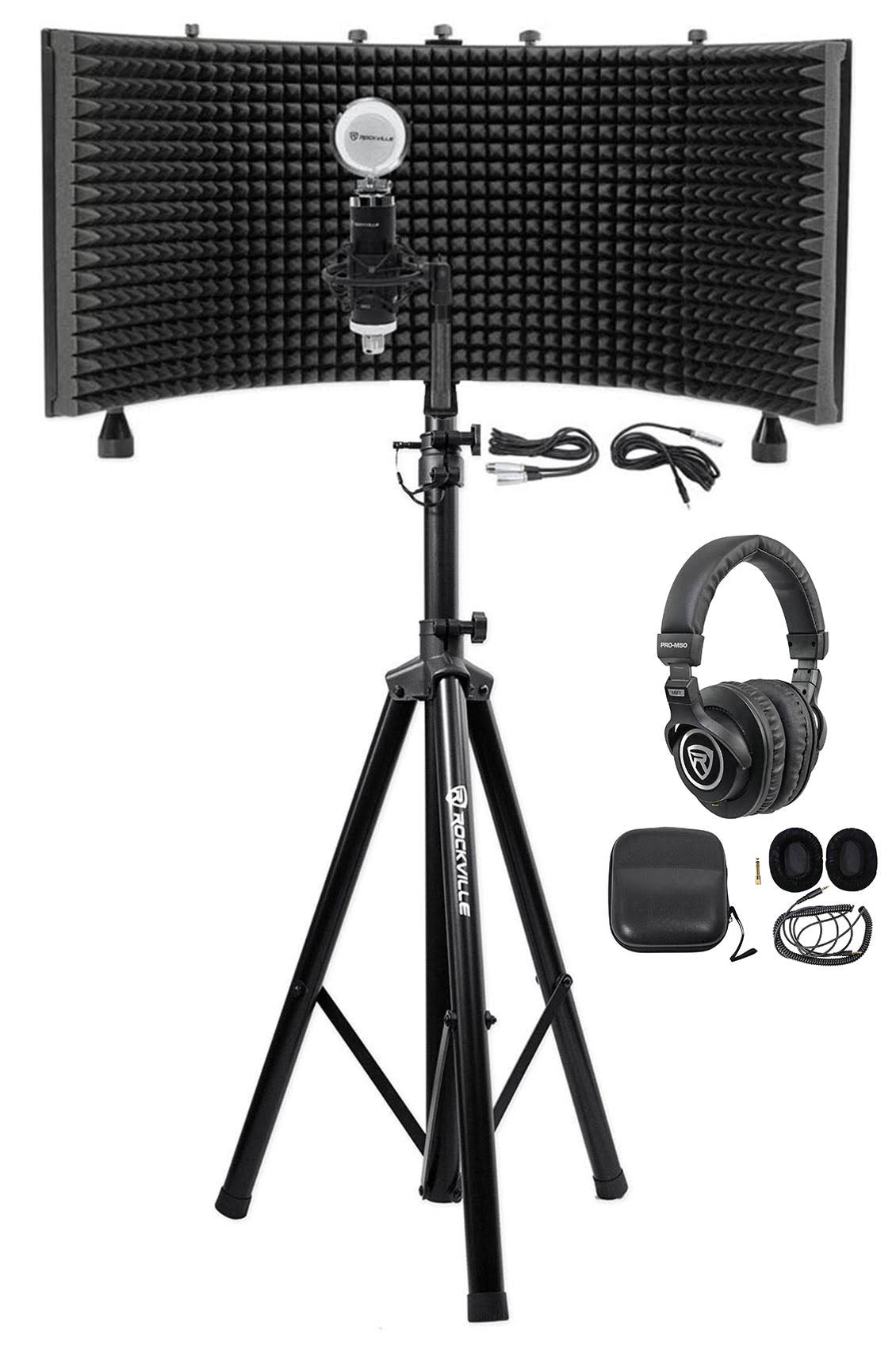 Rockville Recording Studio Microphone+Isolation Shield+Headphones+Tripod Stand