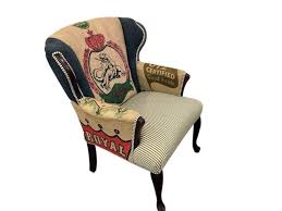 Accent Chair Arm Chair Upholstered With Coffee Sack Burlap Etsy In 2020 Upholstered Chairs Upholstered Chairs Fabric Armchair