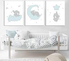 Baby Nursery Wall Art Canvas Print Cartoon Blue Elephant Poster Painting Decorative Picture Nordic Kids Boys Bedroom Decoration Baby Nursery Wall Art Elephant Canvas Elephant Painting Canvas