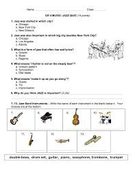 Jazz Quiz Music Education Teaching Music Elementary Music