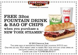 32oz Drink Chips Free With Your Steamer At Firehouse Subs Coupon Via The Coupons App Firehouse Subs Printable Coupons Sample Coupons