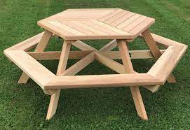 Cast iron furniture gate fence doormat and outdoor. Six Person Hexagonal Cedar Picnic Table W Parquet Style Top