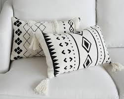 Black And White Lumbar Pillow With Tassels All Colors Available Tassels Lumbar Throw Pillow Cover Decorative Hand Woven Cashback Lumbar Throw Pillow Throw Pillows Tribal Throw Pillows