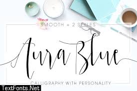 Stylish calligraphy by misti's fonts. Aura Blue Modern Calligraphy Font