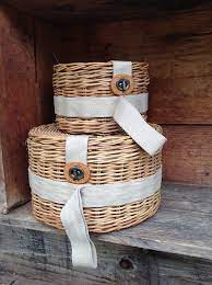 Wicker Hat Boxes Hat Boxes Round Boxes With Lids Storage Boxes Farmhouse Decor Tan Wicker Baskets Decorative Storage Container Round Wicker Round Box Decorative Storage