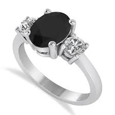 Black And White Diamond Engagement Rings Oval Round 3 Stone Black White Diamond Engagement Ring 14k White G White Diamond Rings Engagement Halo Round Engagement Ring Round Diamond Engagement Rings