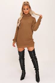 Free uk mainland delivery when you spend £50 and over. Camel Roll Neck Jumper Dress Knitwear Knitted Dress I Saw It First