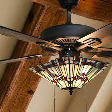 We have the best mission & craftsman style ceiling fans with a variety of styles including contemporary, modern, dark wood, white the perfect fit for frank lloyd write inspired décors, mission style ceiling fans will usually consist of dark metal finishes with high quality wood blades. Copper Grove Sungurlare Bronze Metal Stained Glass 5 Blade 52 Inch Craftsman Ceiling Fan 52 L X 52 W X 20 H On Sale Overstock 27316899 Pull Chain