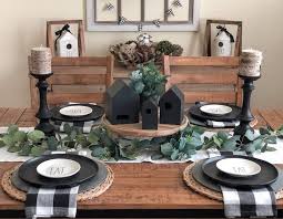 Fall Table Scape Buffalo Check Wood Farmhouse Dining Room Table Farmhouse Style Dining Room Farmhouse Table Setting