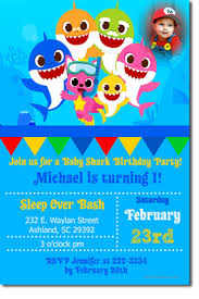 Shark birthday party invitation template. Baby Shark Birthday Invitations Candy Wrappers Thank You Cards Candy Bag Labels