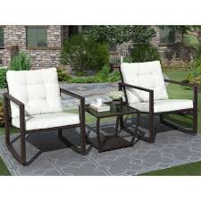 Harper Bright Designs Deodhar Brown Wicker Outdoor Rocking Chair With White Cushions And In 2020 Outdoor Wicker Rocking Chairs Outdoor Rocking Chairs White Cushions