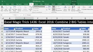 Excel Magic Trick 1436 Excel 2016 Combine 2 Big Tables Into 1 For Pivottable Report No Power Pivot Youtube