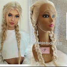 Blonde 2n1 Double Braided Free Part Lace Front Wig Box Braids Hairstyles Lace Front Wigs Short Box Braids