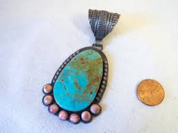Greg Perry Navajo Handmade Sterling Silver Turquoise & Spiny Pendant,  Native American First Nations Southwest Indian Jewelry