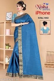NISHA SAREES SOFT VICHITRA SILK SAREE WITH GORGEOUS BORDER AND FANCY BLOUSE.