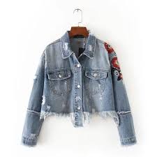 Future Time Women Jeans Jacket Flower Embroidered