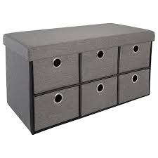 Simplify Six Drawer Collapsible Double Storage Ottoman Collapsible tufted storage ottoman, brown faux leather, 30x15x15.