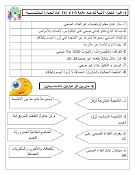 أوراق عمل الغذاء والصحة في اللغة العربية لغير الناطقين بها للصف السادس الفصل الثالث