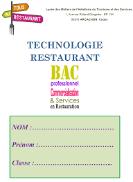 Cahier De Technologie Restaurant Eleve Passerelle Hotellerie Restauration Ac Bordeaux